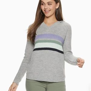 Knit Gray V-Neck Sweater Hooded